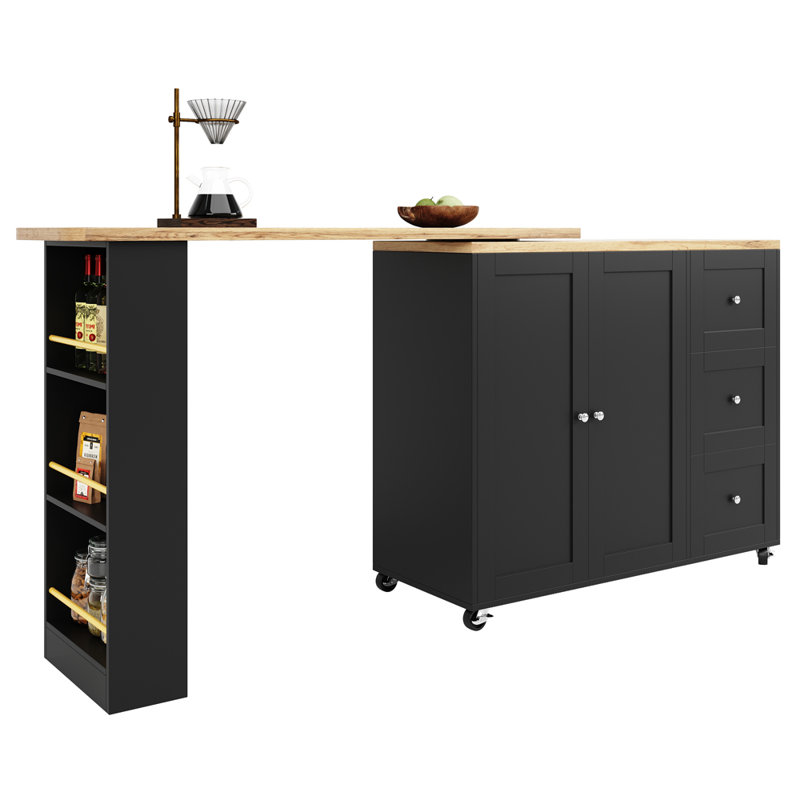 Wood Kitchen Island, Black