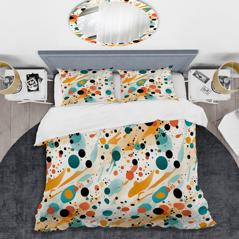 Ensemble de housse de couette à pois jaune et bleu Fashion I - Midcentury, Housse de couette pour très grand lit et 2 très