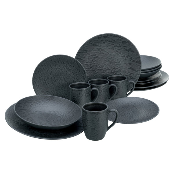 Chief Tableware Creatable Schiefer Black 16 Piece Stoneware Dinnerware Set - Service ...