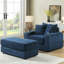 Canapé de coin confortable en velours côtelé bleu avec 2 coussins décoratifs et assise profonde, tissu doux et confortable, structure à ressorts de haute qualité, ergonomie bien pensée, montage facile