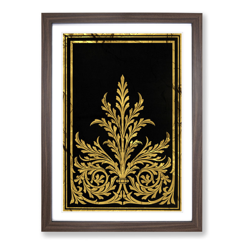 Golden Foil Relief - Picture Frame Graphic Art, Walnut Framed, 65cm H x 48cm W x 2cm D
