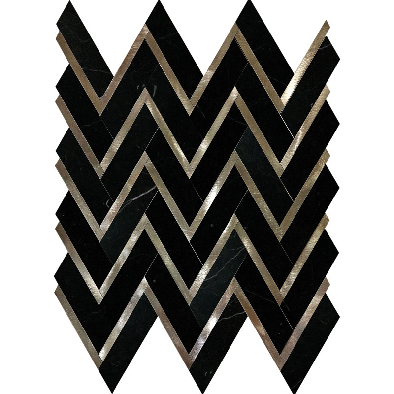 Carreau de mosaïque murale à chevrons / chevrons en marbre 1 po x 3 po Luna, Nero Marquina