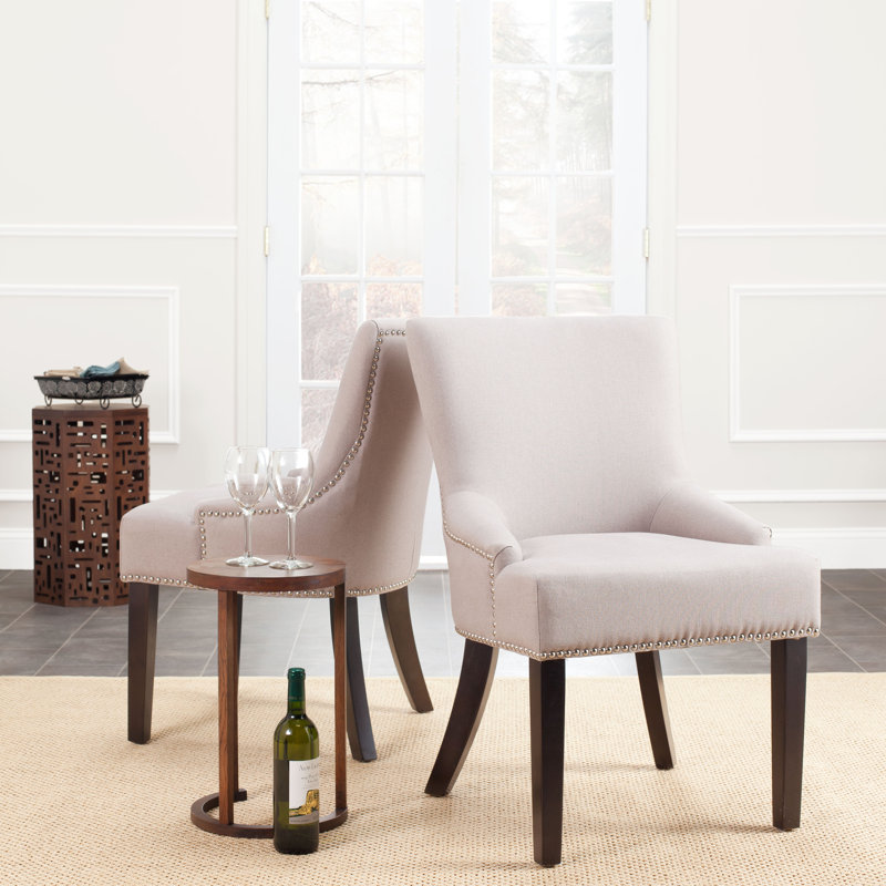 Bronte-May Tufted Upholstered Side Chair, Light Taupe, Espresso