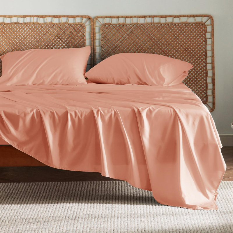 Essential Collection Cooling Rayon Derived from Bamboo Sheet Set, Queen Sheet Set with 2 Pillowcases, Coral