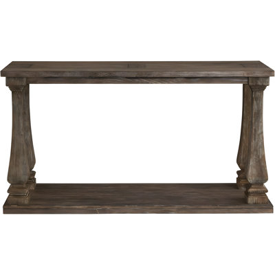 Weathered Gray Vintage Elm Wood Console Table With Plank-Top And Lower Shelf