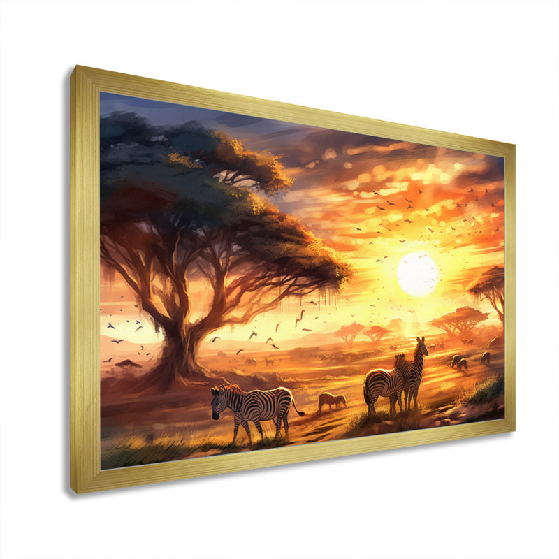 Safari zébré orange orange sur toile, H 24 po x l 32 po x P 1 po, Encadrement doré