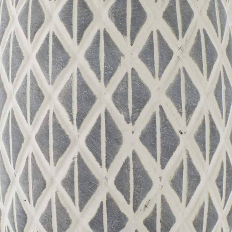 Ceramic Decorative Vase with Diamond Pattern, 13" H x 7" W x 7" D