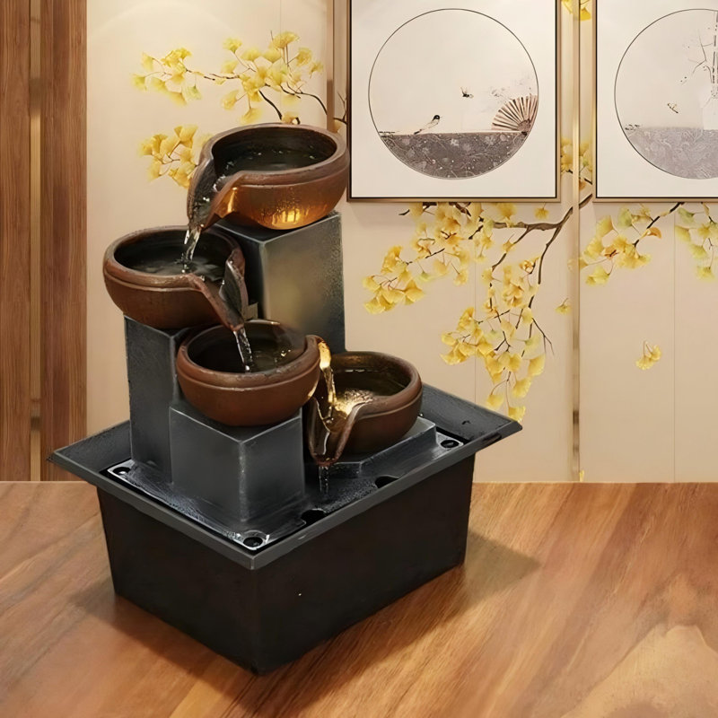 Fontaine de bureau à quatre niveaux avec lumière DEL, Bleu/brun