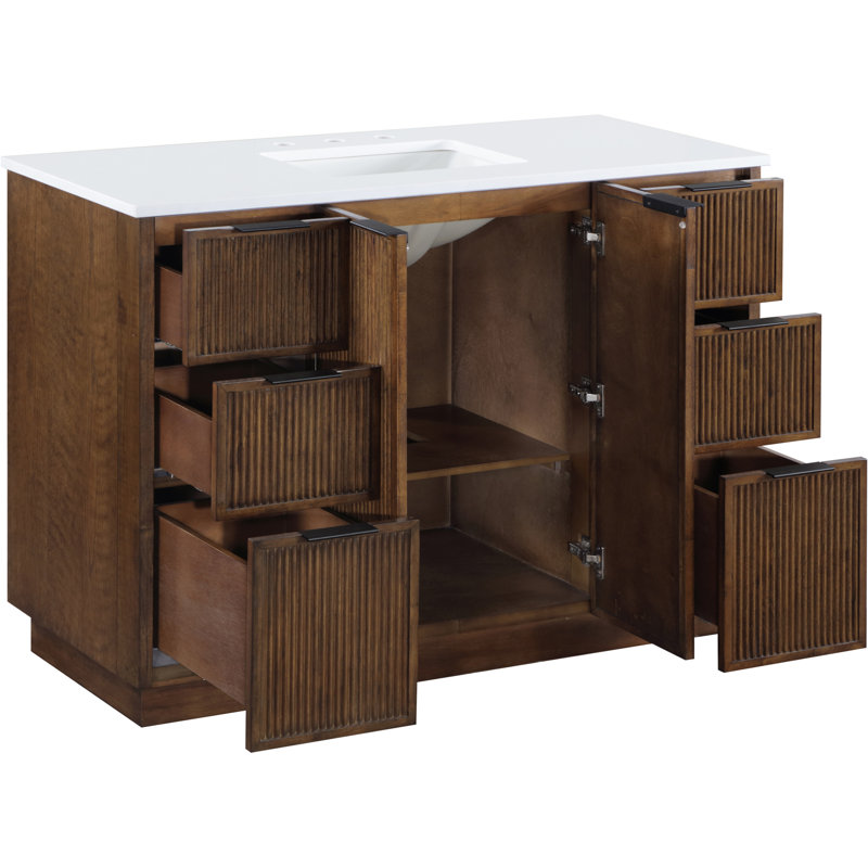 Meuble-lavabo de 48 po en pierre reconstituée et en bois massif Willard, Brun, 48"