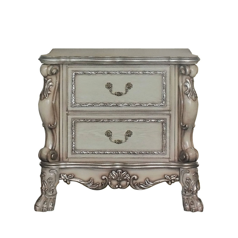 Table de chevet à 2 tiroirs,  Blanc antique