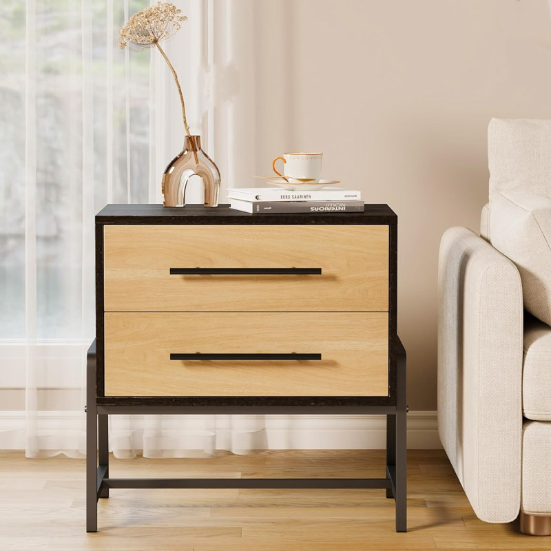 2 Drawer Bedside Table, Brown/Black