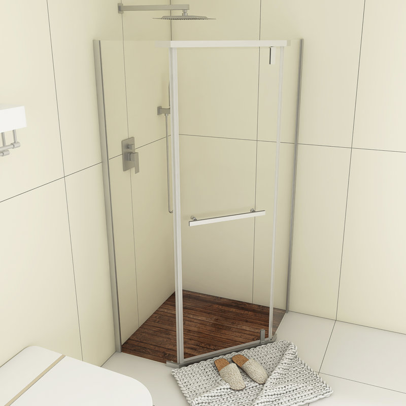 36" x 72" Chrome Neo-Angle Pivot Semi-Frameless Shower Enclosure