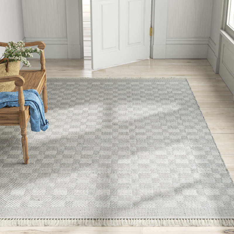 Lavande Plaid Wool Area Rug, Rectangle 6' x 9'