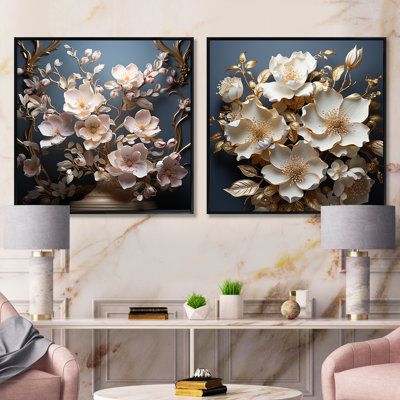 Magnolias Adorned With Gilded Accents - Magnolias Square Collage Set Of 2