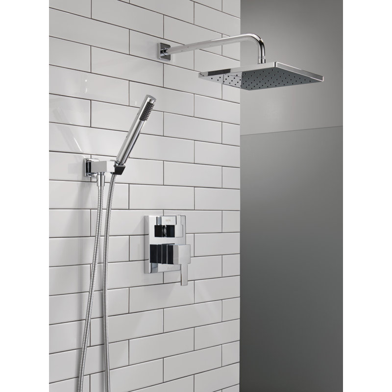 Ensemble de robinet de douche à pluie carrée Modern 14 Series, ensemble de pomme de douche et poignée chromées, ensemble de garniture de valve, 10 pouces, chrome