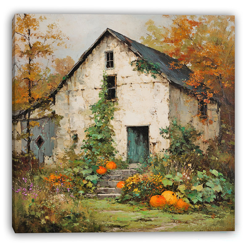 Vieille grange avec citrouilles, art mural, H 20 po x l 20 po