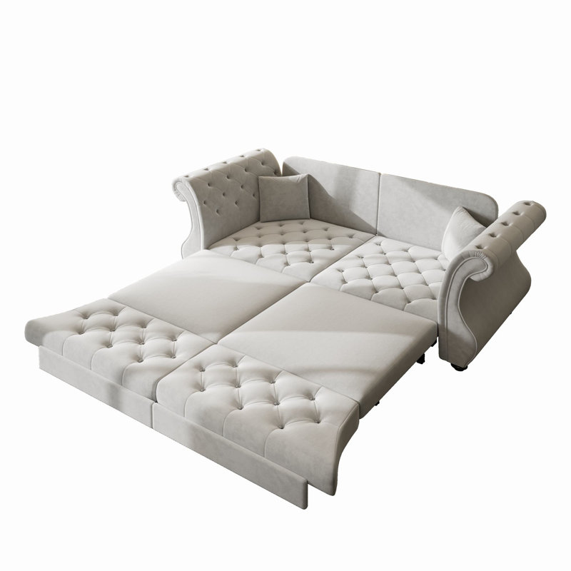 Canapé-lit Chesterfield surdimensionné de 83,8 po, Gris clair