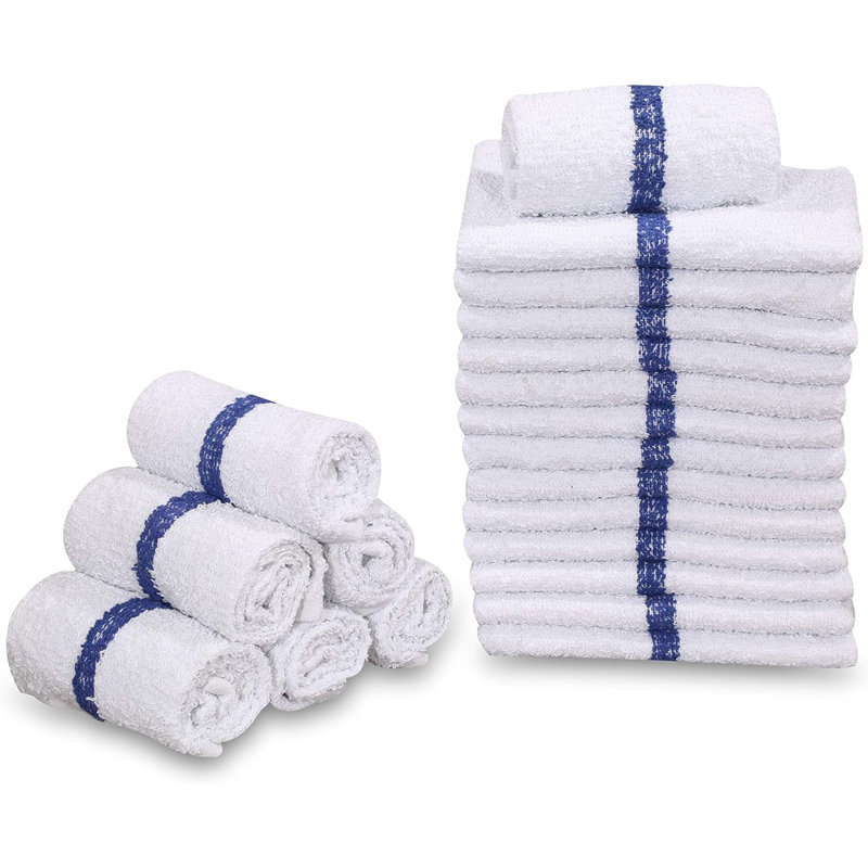 12 PC New Cotton Blend Restaurant Bar Mops Kitchen Towels 28Oz (1 Dozen) (12), Blue Stripe