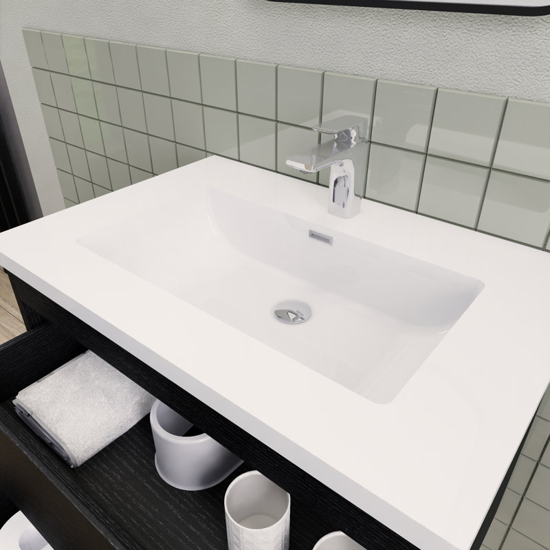 Meuble-lavabo flottant moderne simple Alcester Ivy Bronx, Bois noir