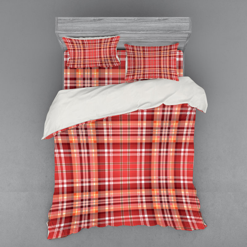 Ensemble de housse de couette campagnard / microfibre corail foncé / orange, Housse de couette grand + 3 pièces supplémentair