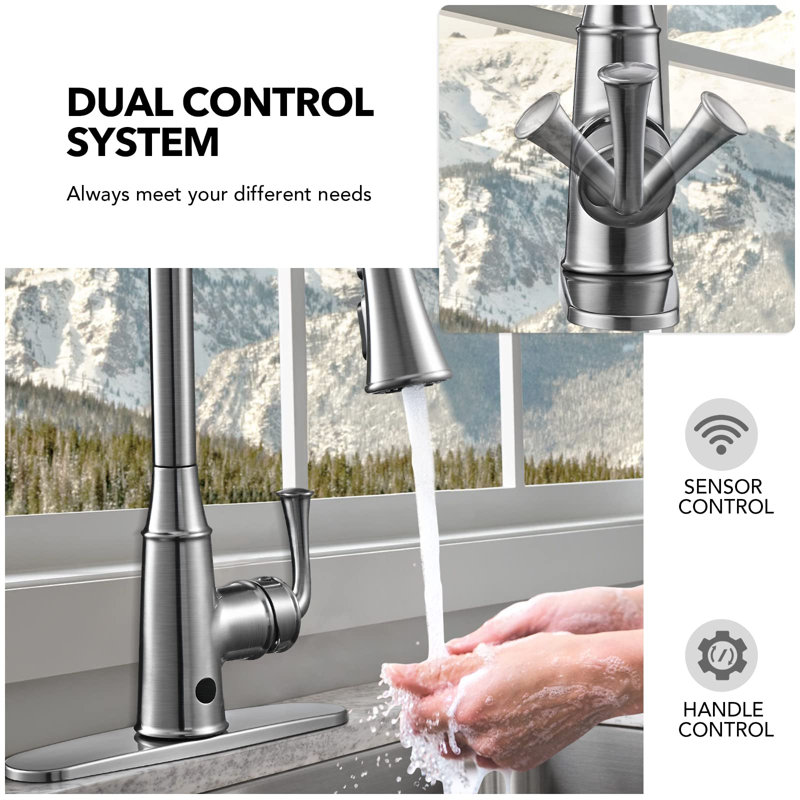 Touchless Kitchen Faucet Automatic Motion Sensor with 4-Mode Pull Down Sprayer