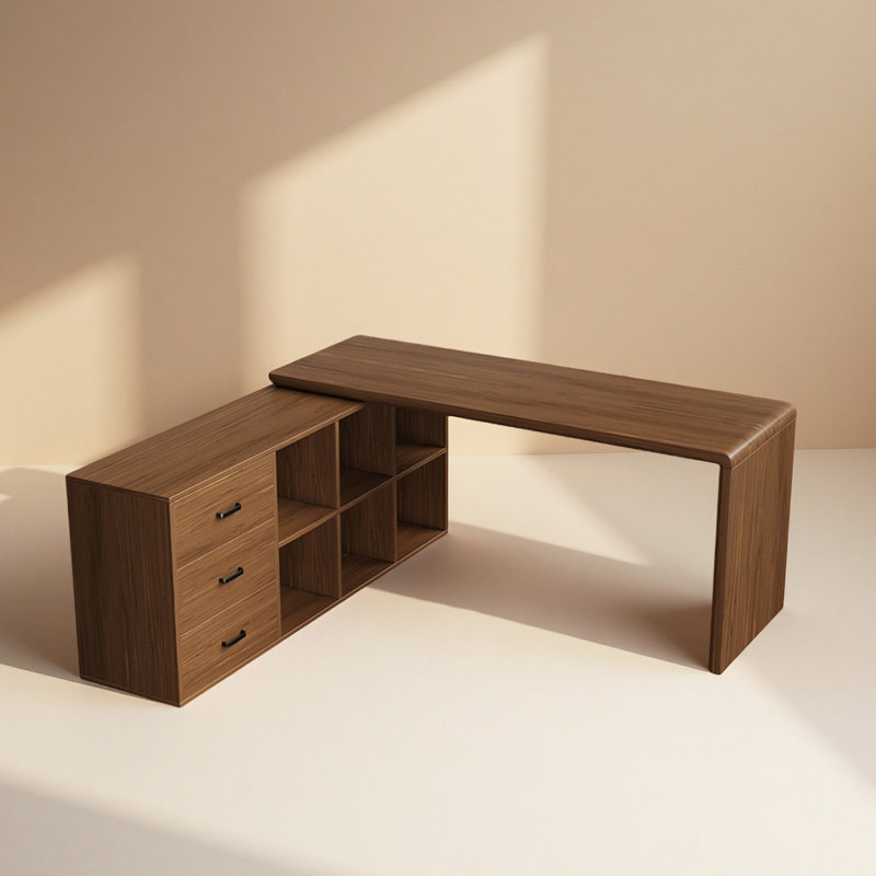 Bureau en L en bois massif avec armoire de rangement, H 29,53 po x l 62,99 po x P 57,09 po