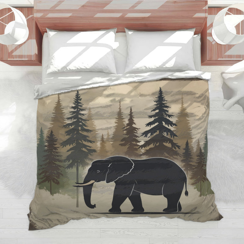 Elephant In Forest Comforter, Twin