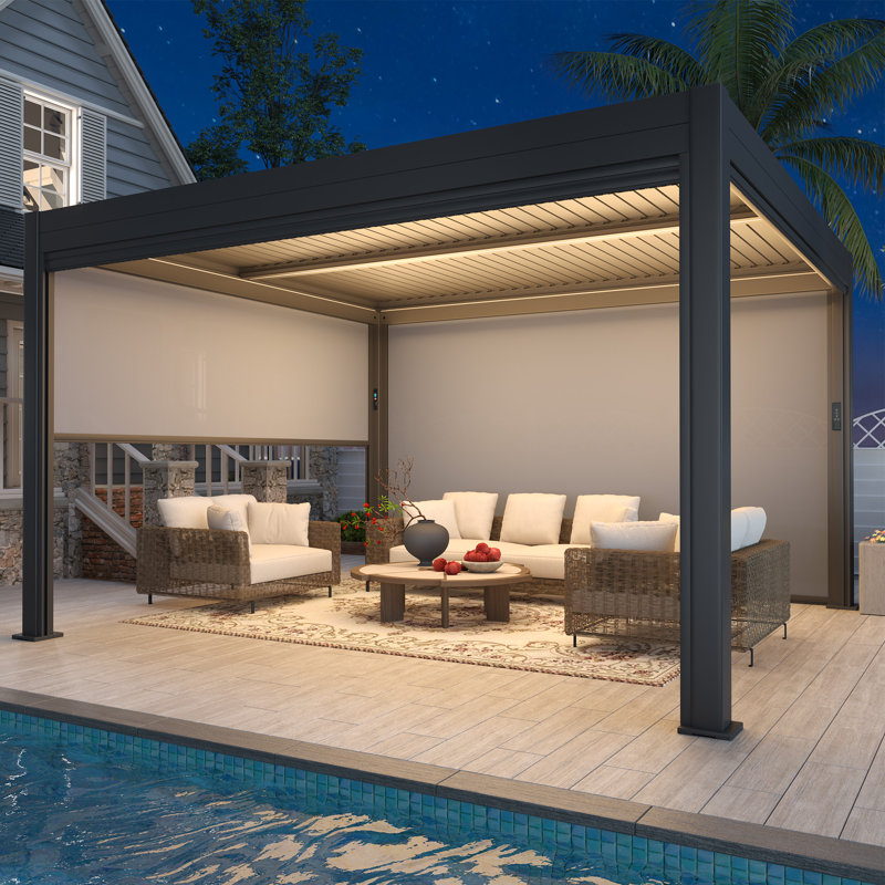 Pergola à persiennes 20 x 10 pi avec écrans rétractables, pavillon de jardin extérieur en aluminium avec toit imperméable réglable pour patio, terrasse et spa, gris foncé