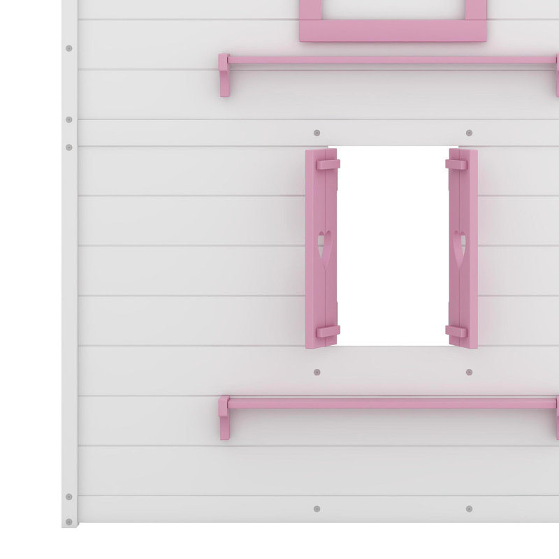 Lit superposé en bois avec fenêtres élégantes, Blanc / Rose