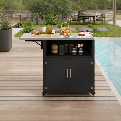 Armoire d'extérieur polyvalente avec plan de travail pliable et extensible, grand espace de rangement et roues verrouillables