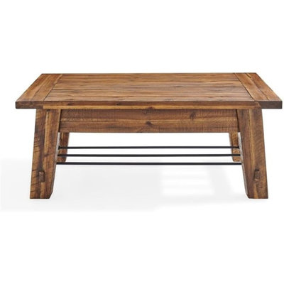 48-Inch Solid Wood Coffee Table With Storage Shelf Metal Accent – Industrial Farmhouse Living Room Table In Rustic Natural Finish By Alaterre Furnitur