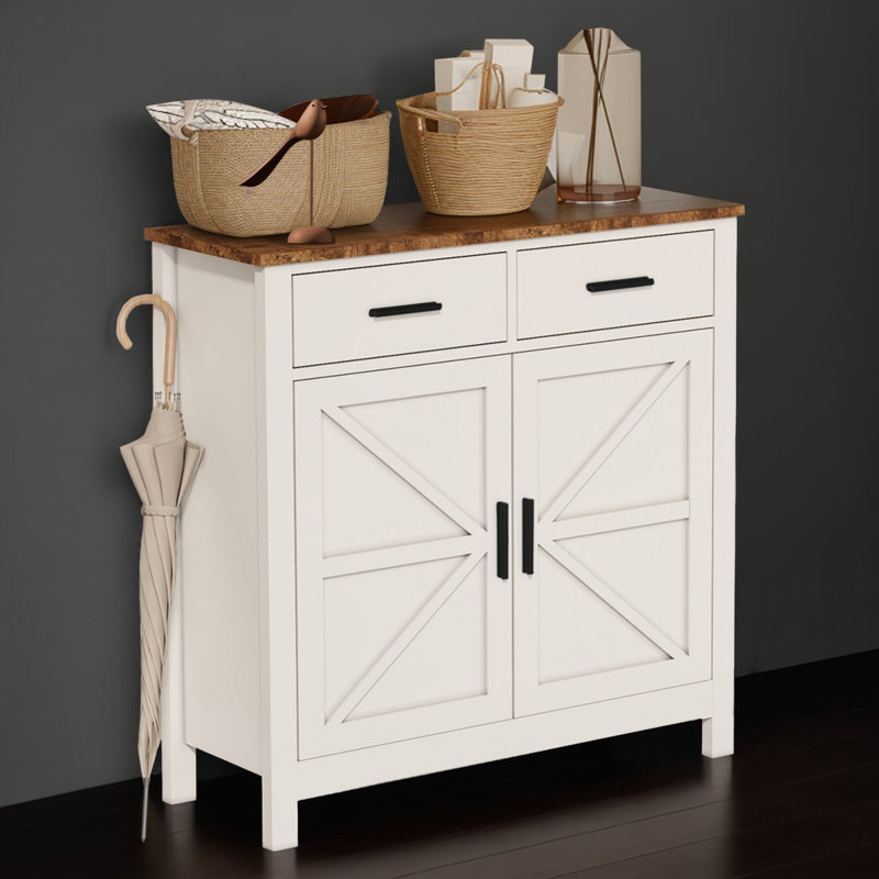 32" Wood Sideboard Console Table with Drawers and Cabinets, White/Brown