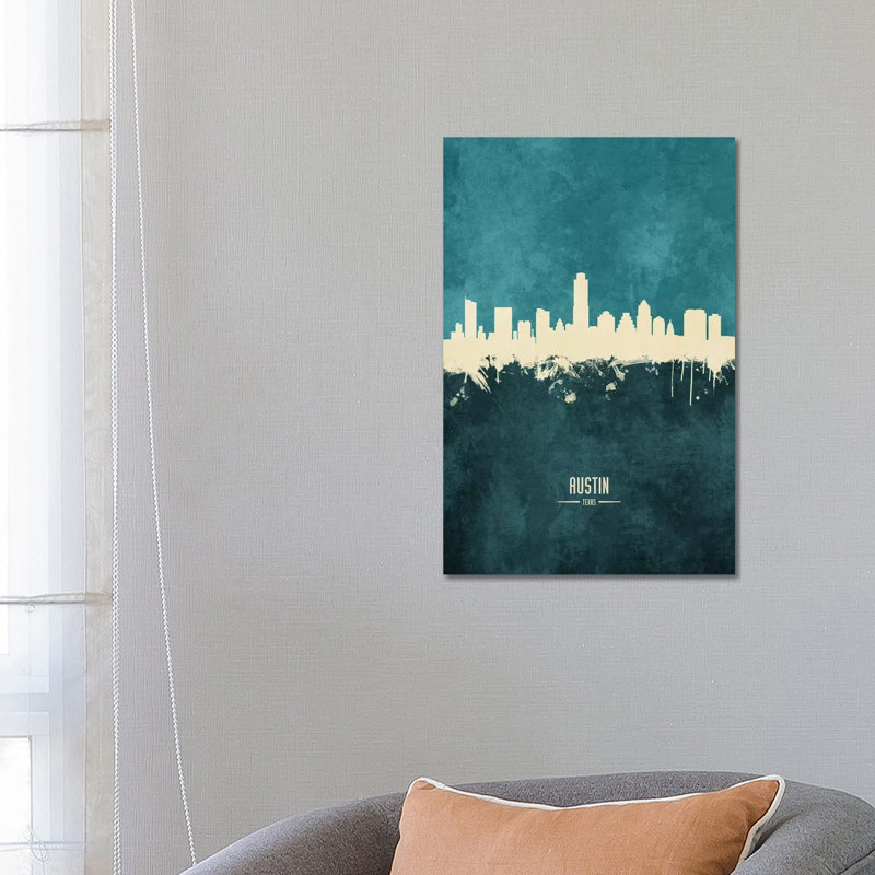 «Austin Texas Skyline» par Michael Tompsett - peinture sur toile tendue, H 26 po x l 18 po x 1,5 po
