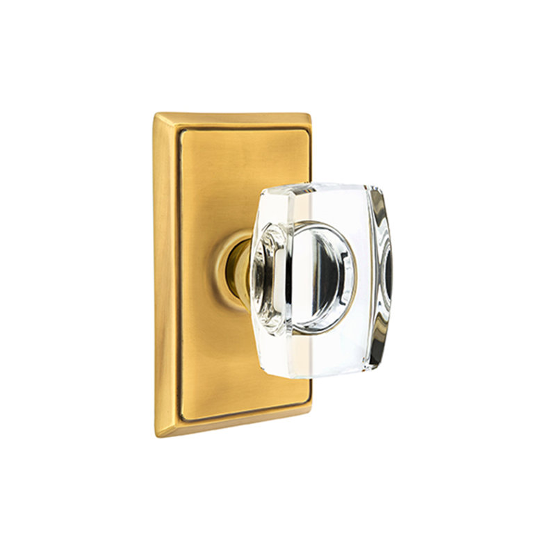 Passage Windsor Crystal Knob with Rectangular Rose, French Antique Brass
