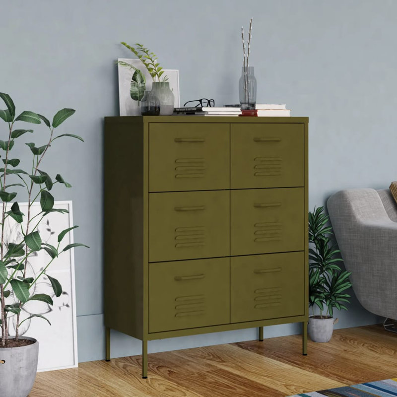 Classeur à tiroirs avec rangement autoportant pour bureau personnel, Vert olive
