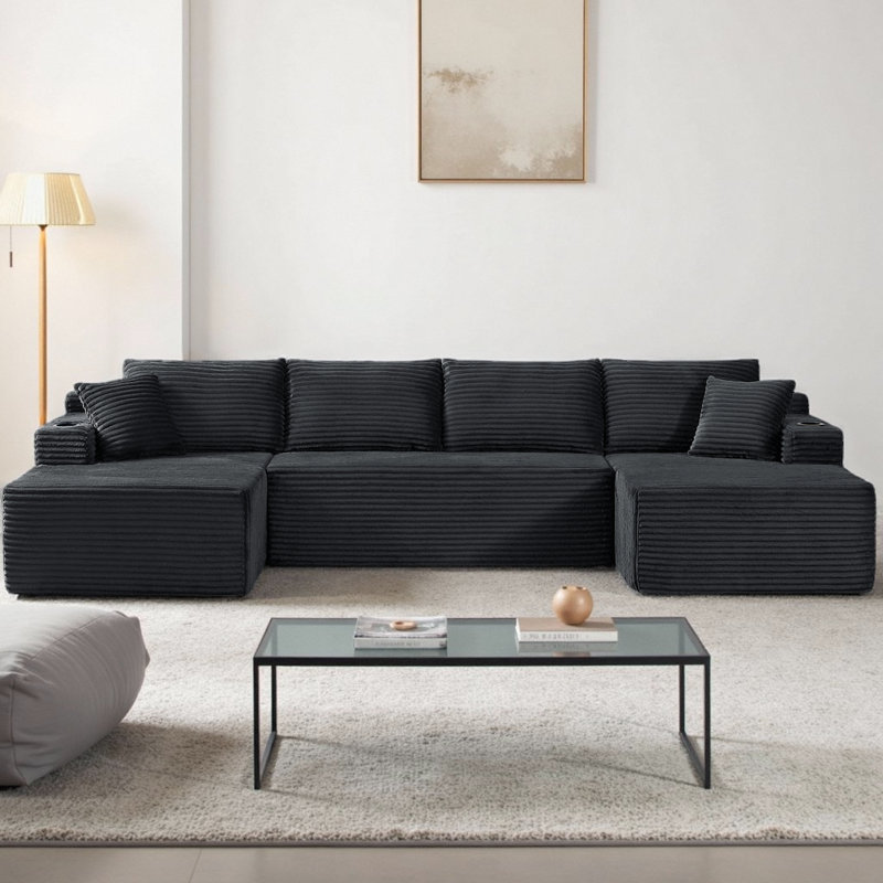 Canapé modulaire en forme de U Boneless, Velours côtelé gris foncé