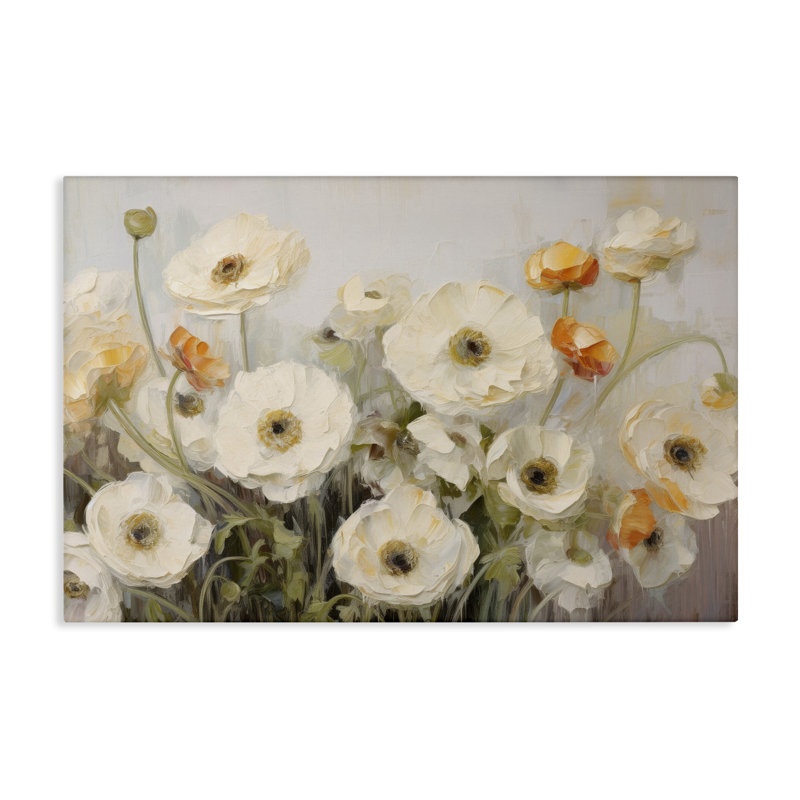 Art mural en toile White Ranunculus Blooms par Petals Prints Design, H 20 po x l 30 po