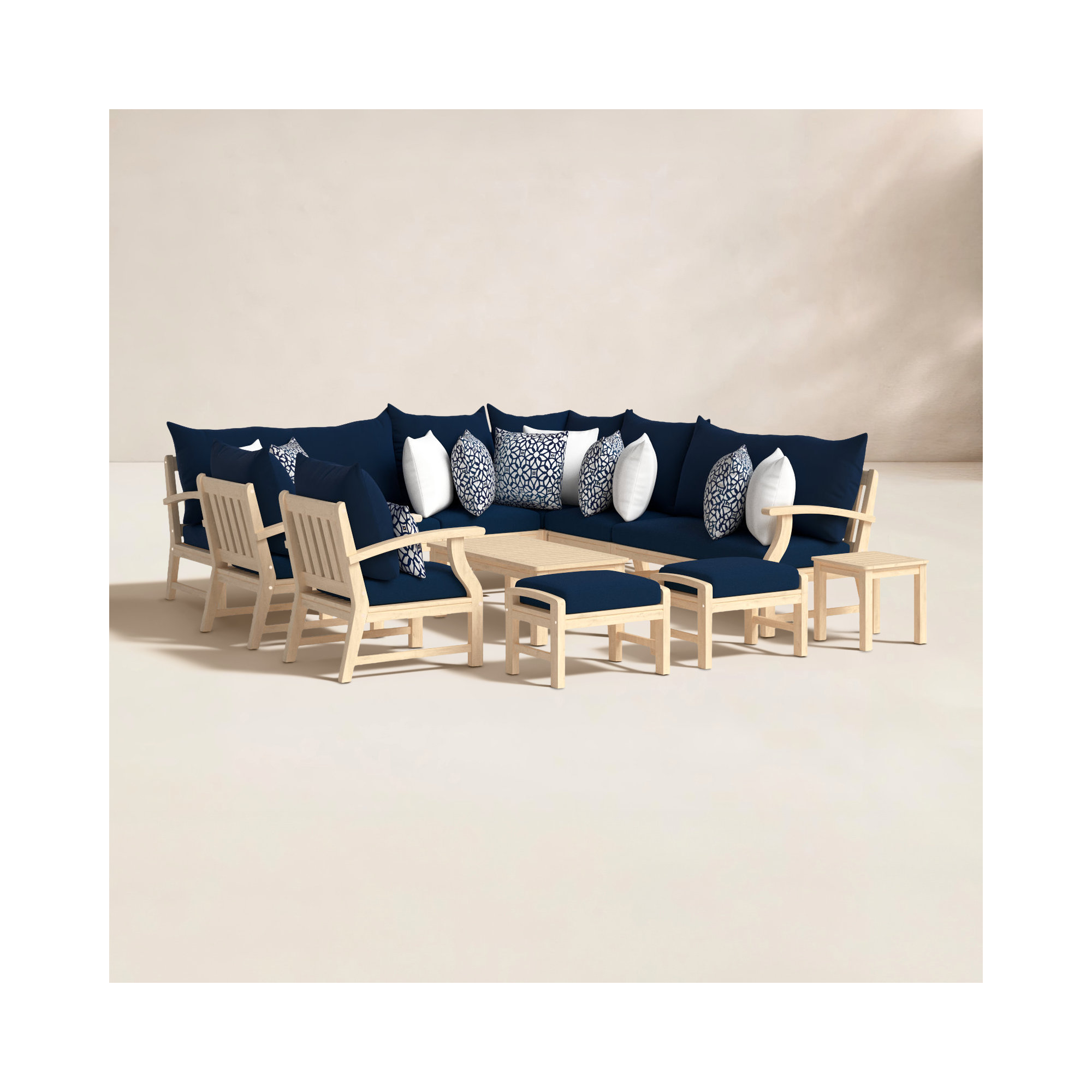 Paulet 11 Piece Seating Group with Cushions, Navy Blue