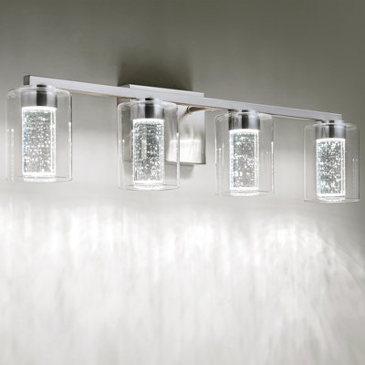 4-Light Brushed Nickel Vanity Light with 3 Color Modes  with Clear Glass Shade