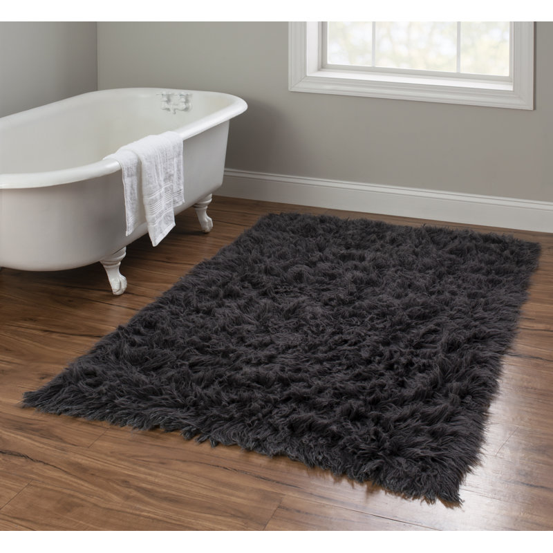 Alamin Flokati Wool Shag Hand Loomed Grey Rug, Rectangle 3'6" x 5'6"