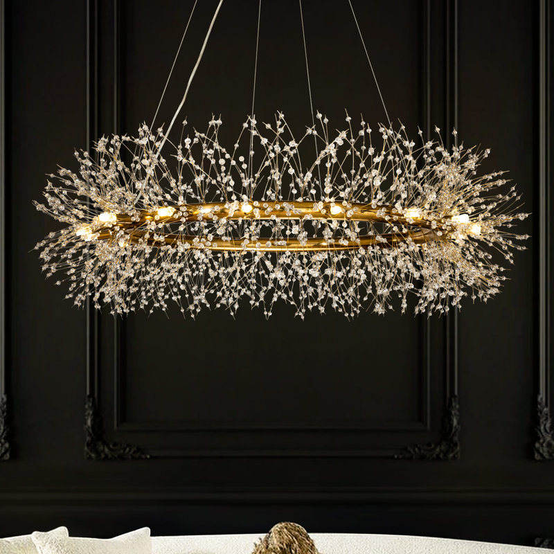 16-Lights Stainless Steel Firework Crystal Chandelier For Living Room And Dining Room, Antique Bronze