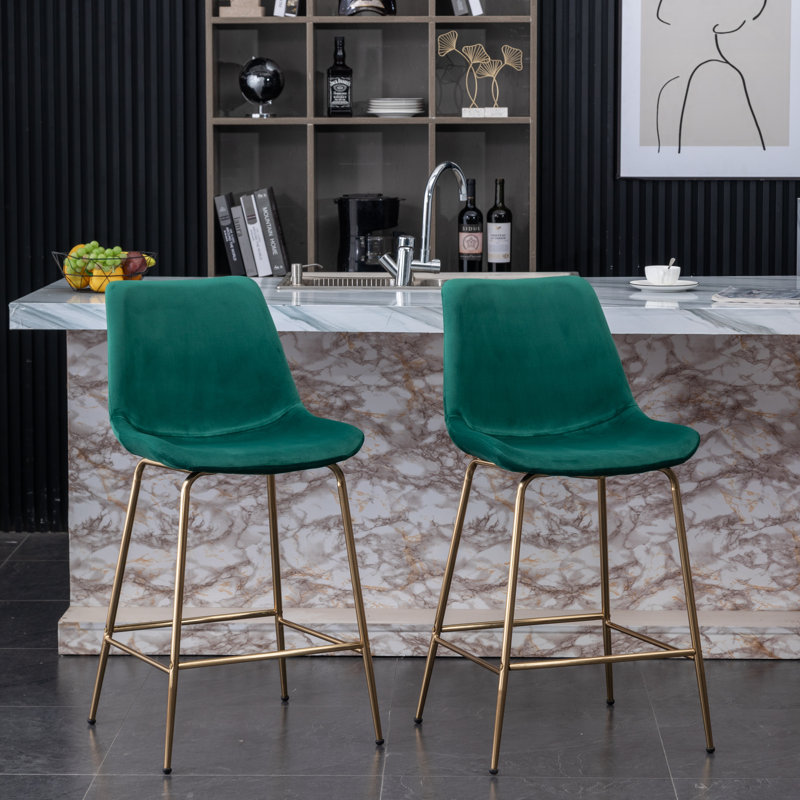 Osy Upholstered Counter Stool with Metal Frame, Green