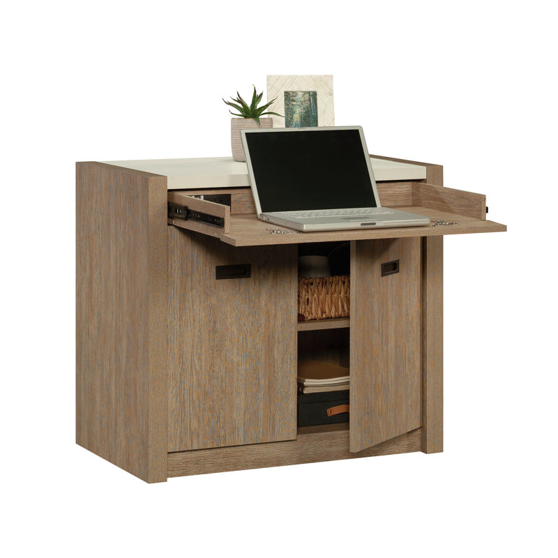 Base de bibliothèque de style campagnard avec armoire de rangement à deux portes, finition brune