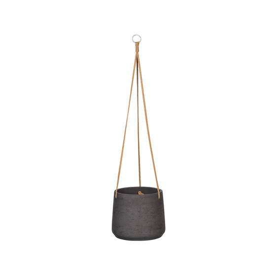 Gray Fiberstone Hanging Pot, Black, 6" W x 6" D x 6" H