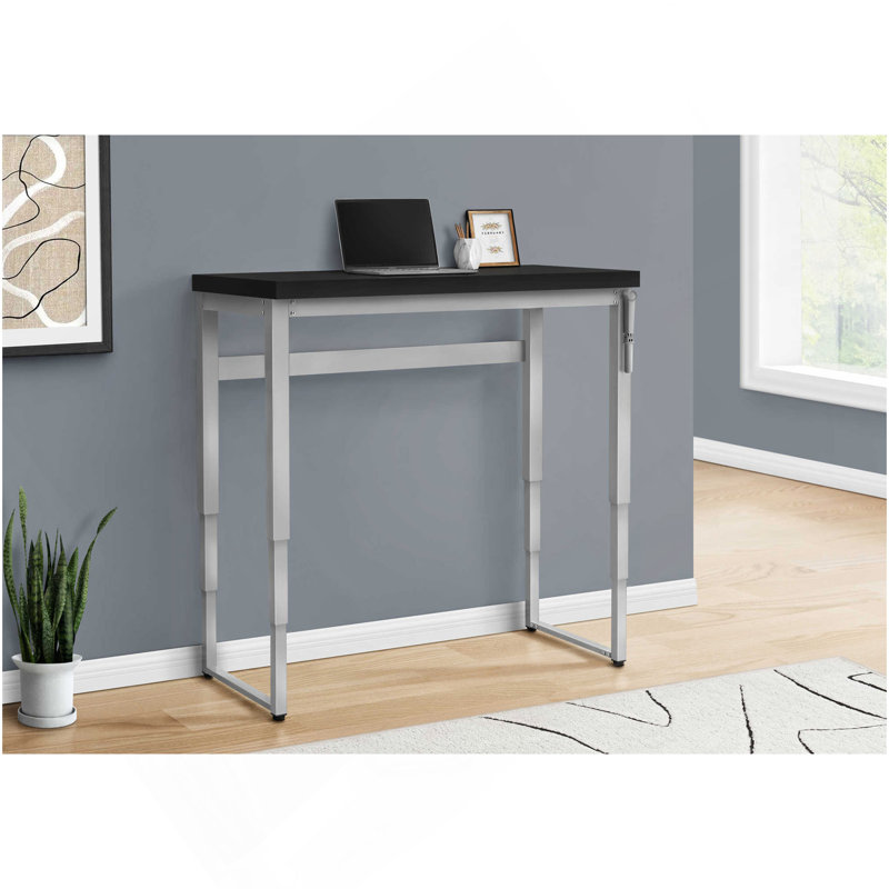 Bureau d'ordinateur, bureau personnel, debout, réglable, L 48 po, travail, ordinateur portable, stratifié noir, métal gris, contemporain, moderne