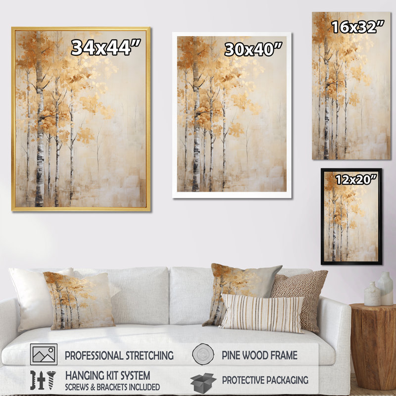 «Beige And Gold Minimalisme Forest I», reproduction sur toile, Toile tendue, H 32 po x l 16 po x P 1 po