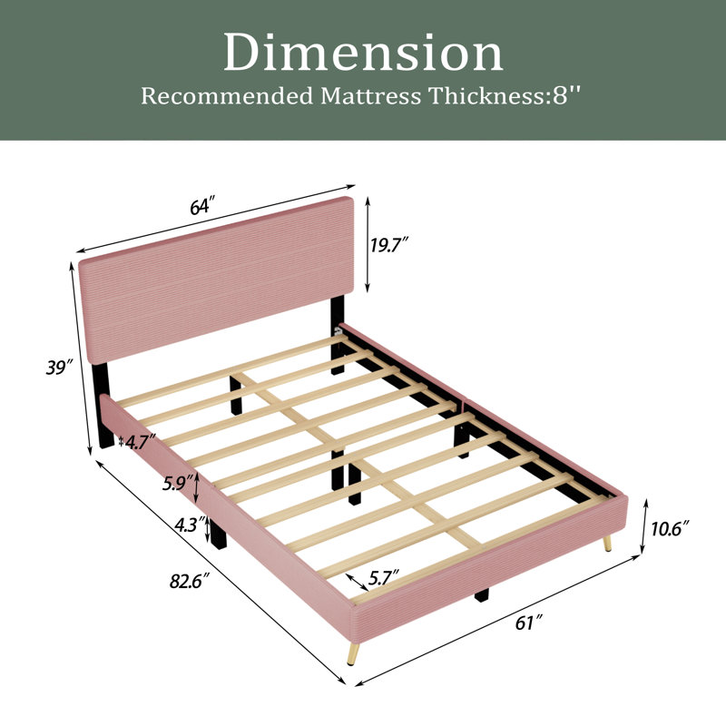 Bernesha Upholstered Platform Bed, Pink