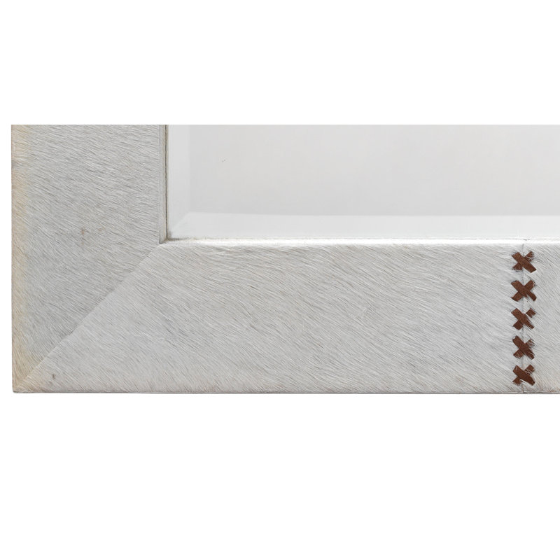 Cross Stitch Flat Leather, Manufactured Wood Beveled Mirror, Light  Gray