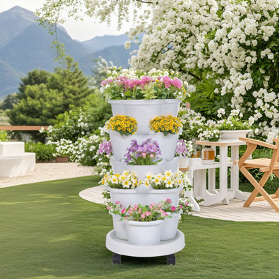 Soban Vertical Strawberry Planter, 5 Tier Hanging Vertical Gardening Planter, Stackable Garden Tower Pot For Strawberries, Flowers, Herbs, Vegetables With Removable Wheels And Hooks