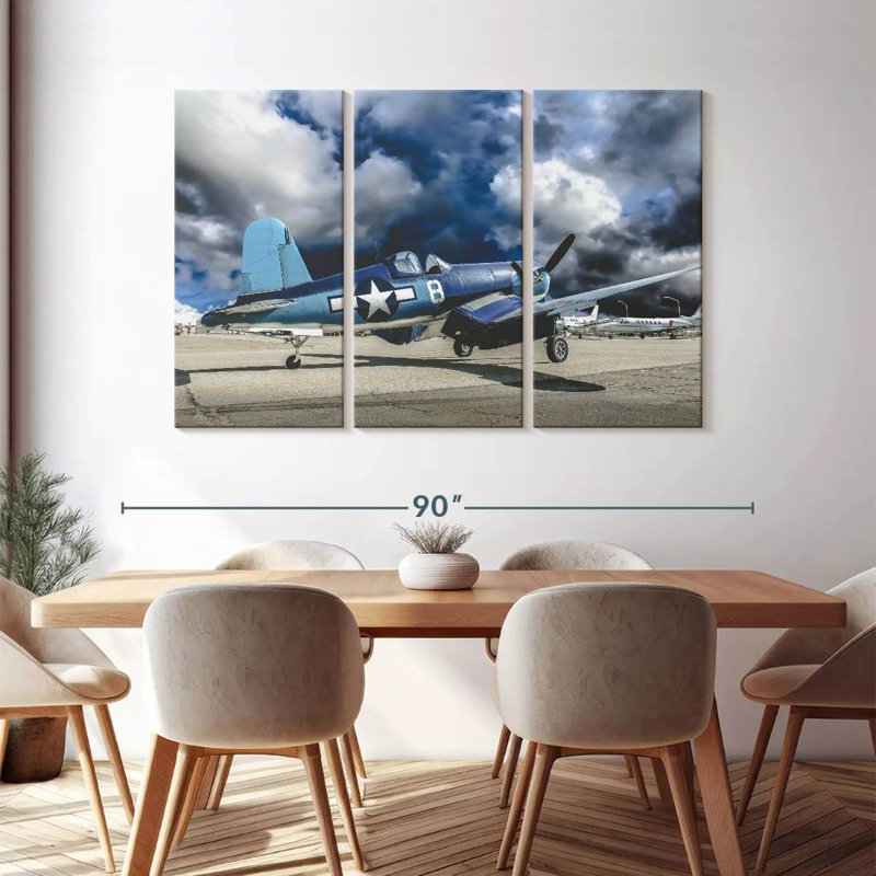 Avion de la Seconde Guerre mondiale - impression sur toile tendue 3 pièces, H 48 po x l 74 po x P 1,25 po